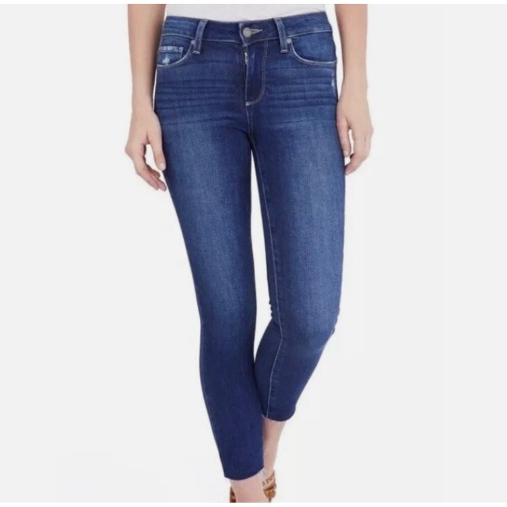 PAIGE Denim 26 Kylie Crop Skinny Jeans Denay Dark Wash Raw Hem Mid Rise Modern
